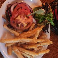 Portobello burger subbed with Beyond burger minus the cheese and house sauce.

Includes tomoto, spring veggies, onion, avocado and the side of fries. at The Ugly Dog Public House - Highlands in Highlands