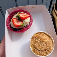 Summer berry tart and mango coconut mousse (all vegan). 8 February 2026. at Maldon Bakery in Maldon