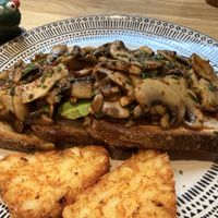 Mushrooms on Toast with Hash Browns  at Gaia Food & Drinks in London