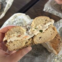 Everything bagel with tofu vegetable cream cheese  at Bagel Pub - University Place in New York
