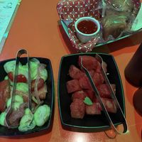 Starter salad and watermelon with vegan breadd  at Roundup Rodeo BBQ in Lake Buena Vista
