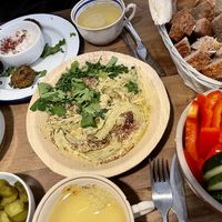 Wild garlic hummus at Hummus Amamamusi in Krakow