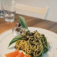 pesto pasta (and fancy looking vinegar drink in the background) at Cloud Dreaming in Penang