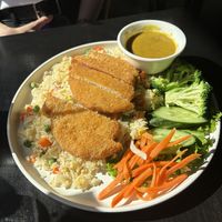 Vegetarian Chicken Katsu and fried rice (with optional egg)  at PaPa Kitchen in Seattle
