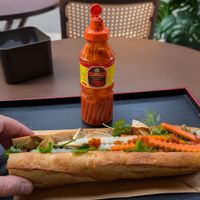 Crispy Banh Mi, with mushroom pate & hot chili sauce. at Bonbagu Vegan Baguette - Bánh Mì Chay in Hanoi