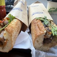 Jackfruit on one side, mushroom on the other, both incredible   at Bonbagu Vegan Baguette - Bánh Mì Chay in Hanoi