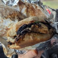 Terrible photo of mushroom melt burger at Greenleaf Vegan Kitchen in Roanoke