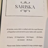 Menu at Sariska in England