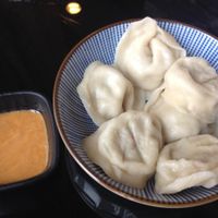 dumplings and sauce at XiangJi Ge Vegetarian in Shanghai