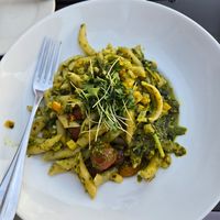 Penne with pesto including local veg at Nell Thorn in La Conner