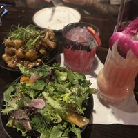 Sweet and sour cauliflower and harvest salad- get the paradise punch mocktail!  at Driftwood in Boynton Beach