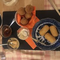 “Meat”balls and Croquettes! These appetizers are seriously good!  at Crepapelle in Florence