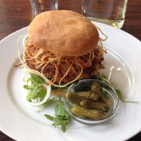 The T.A.R.D.I.S. burger (I think) without the fries. at Pixel Kafe in Malmo