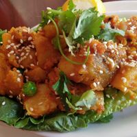 Potato salad. Spicy. Cold. Cilantro at Cafe Himalaya in New York City