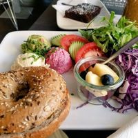 vegan power breakfast, brownie,  and mango smoothi at Blueorange Coffee and Bagel - Margaretenstrasse in Vienna