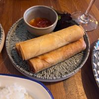 Spring rolls, chilli sauce & fluffy rice  at Russell's Thai Tapas in Chester