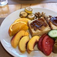 A plare of vegan food from the breakfast buffet at GURRA FAMILY RESTAURANT in Shkodër County