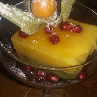 xmas bento dessert: mango and matcha panna cotta. at Helens Sushi in Stockholm