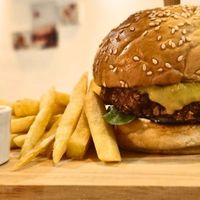 Cheezy burger. Just try this.it's next level delicious the plant based burger. at Bodhi Vegan Cafe & Restaurant in Phuket