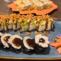 Shiitake Futomaki roll & veggie crunch roll & vegetable panko roll  at Zoya in England