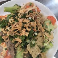 Stir fried vegan seafood noodles -amazing at Bánh Mì Chay Đệ Nhất Madam Thao in Hoi An