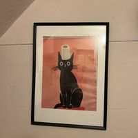 Bathroom has a delightful cat theme! at Casa da Mully in Lisbon