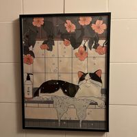 Bathroom has a delightful cat theme! at Casa da Mully in Lisbon