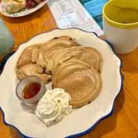 Choc. Chip Pancakes w/ maple syrup and vg. cream at Casa da Mully in Lisbon