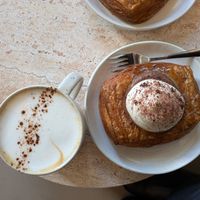 and sometimes special treats are a surprise ... Crossing a "fastelavns bolle" with an American/Italian pastry and of course their own coffee . at Pontes in Copenhagen