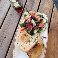 Mushroom, cheeze and spinach toastie with salad at Phoenix Cafe Bar in Exeter