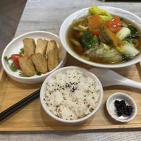 Tofu with rice meal set  at 納涼三說蔬苑坊~板橋店 in New Taipei City