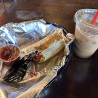 Vegan Chorizo Breakfast Burrito and Pumpkin Spice Latte with Soy Milkk  at Deer Creek Coffee in St Louis