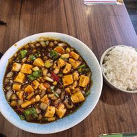 Mapo tofu and rice at Dragon Oriental Restaurant in Manchester