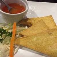 Fried tofu appetizer (partially eaten) at Yaya's Thai Restaurant in San Antonio