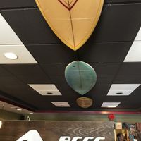 Cool ceiling! Artistic, chill, surfer vibe inside.  at The Surfinista Cafe in Cocoa Beach