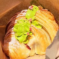 Raspberry matcha croissant at Grounded in Aberdeen