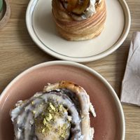 Banana cream cronut and pistachio & date cinnamon bun  at Grounded in Aberdeen