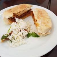 Chorizo montadito at Vegan Rock in Sevilla