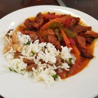 No-cerdo (vegan pork) with sweet and sour sauce at Vegan Rock in Sevilla