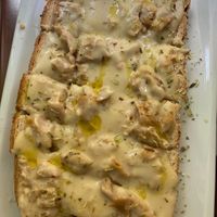 Tosta con queso vegano y no pollo at Vegan Rock in Sevilla