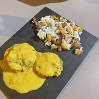 Mustard “chicken" at Vegan Rock in Sevilla
