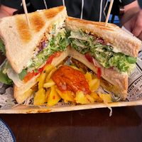 Chorizo sandwich at Vegan Rock in Sevilla