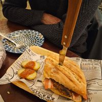 Baquette with seitan and no bacon and green peppers. (Slightly too dry) at Vegan Rock in Sevilla