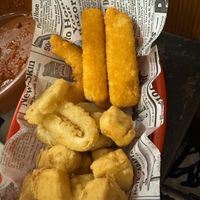 fried “seafood”. it was good, but a bit dry with no sauce  at Vegan Rock in Sevilla