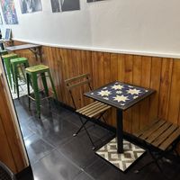 Part of the seating (a few more tables behind)  at Vegan Rock in Sevilla