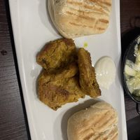 Tapa de montadoto de chorizo,pollo y gambas  at Vegan Rock in Sevilla