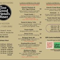 Menu   at Too Good Friend's Diner in Acton
