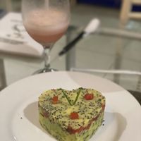 Vegan causa and camu camu juice ( ayahuasca dieta)   at Dawn on the Amazon Cafe in Iquitos