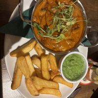 Mushroom stroganoff with extra mushy peas  at The Ship, Coniston in Coniston