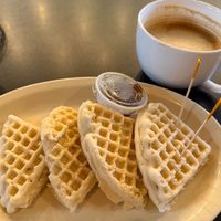 Vegan Waffles and Oat Milk Cappuccino at Golden Waffle Company in Amarillo